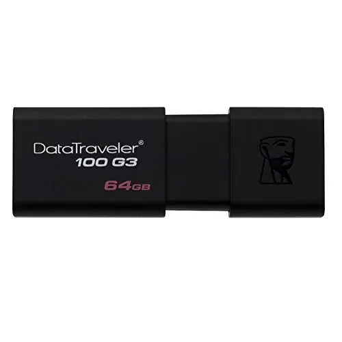 Kingston DT100G3/64GB DataTraveler 100 G3 USB 3.0 Flash Drive, 64 GB, Black